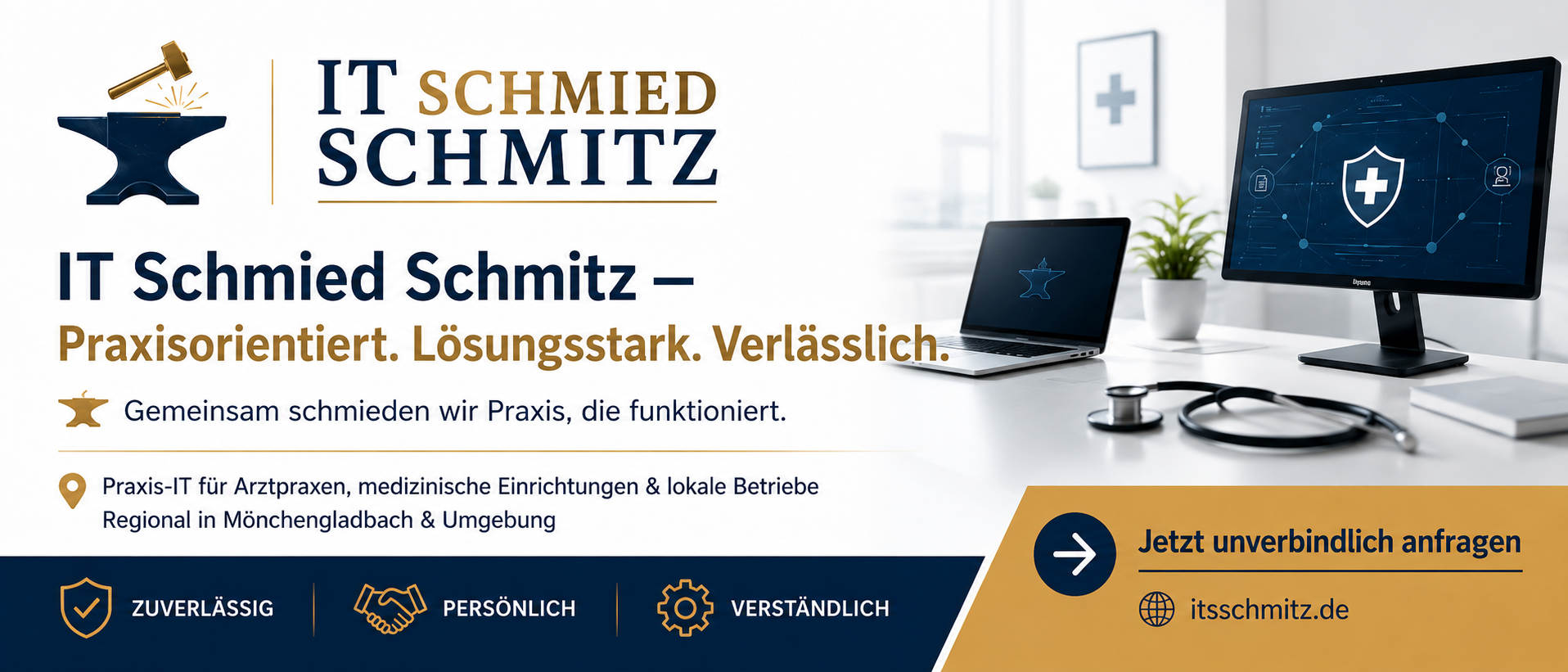 IT Schmied Schmitz Banner: praxisorientiert, lösungsstark und verlässlich